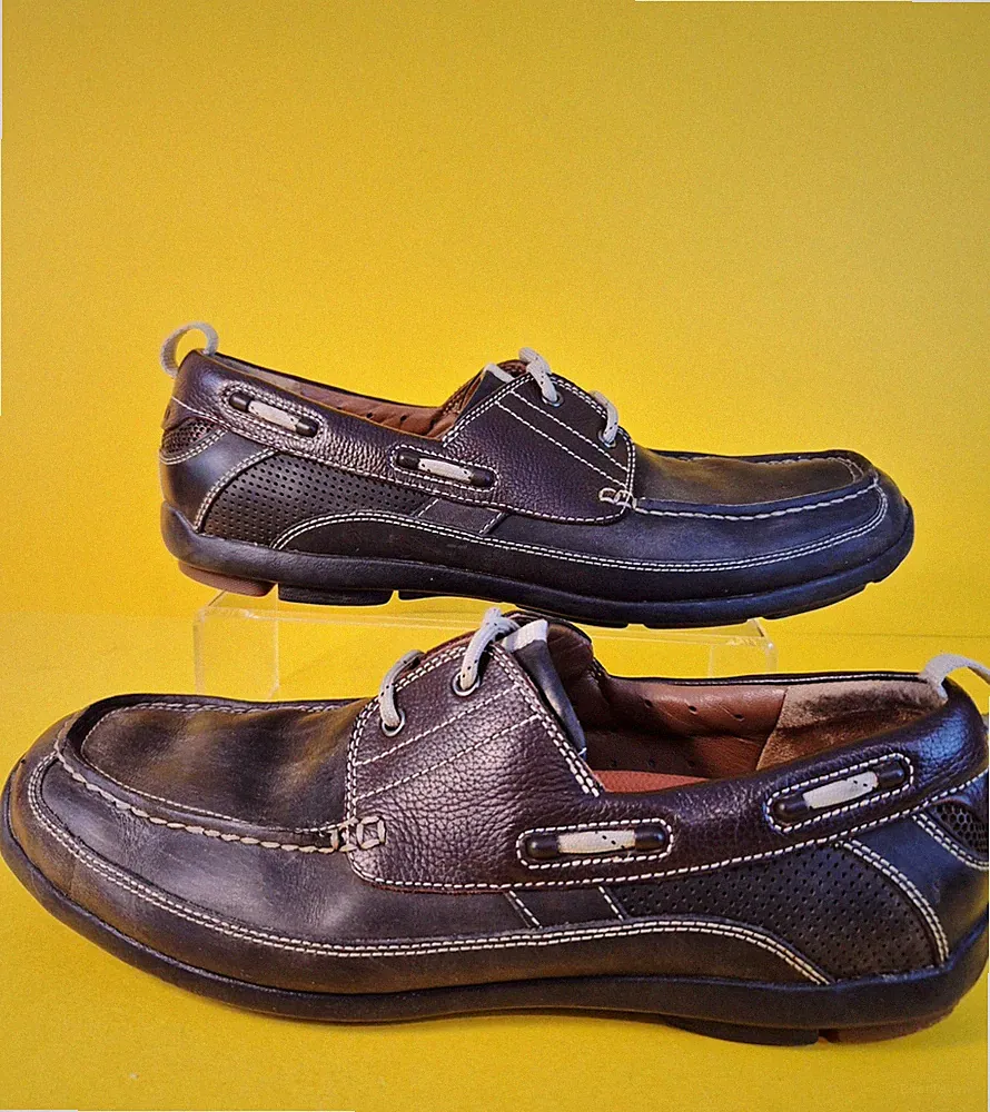 Clarks Bootsschuhe unstrukturiert Leder UK 6 braun marine Freizeit bequem Halbschuhe