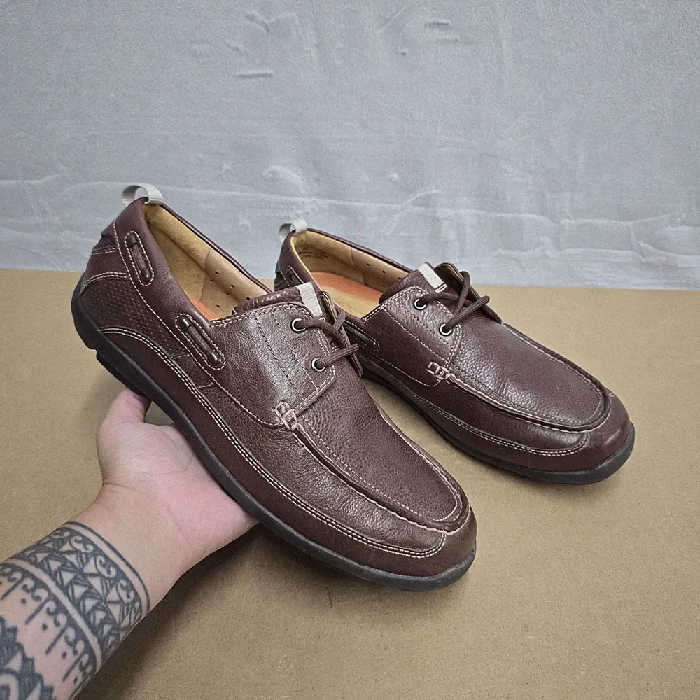 Clarks Bootsschuhe unstrukturiert Leder UK 9 G braun Freizeit Komfort Halbschuhe