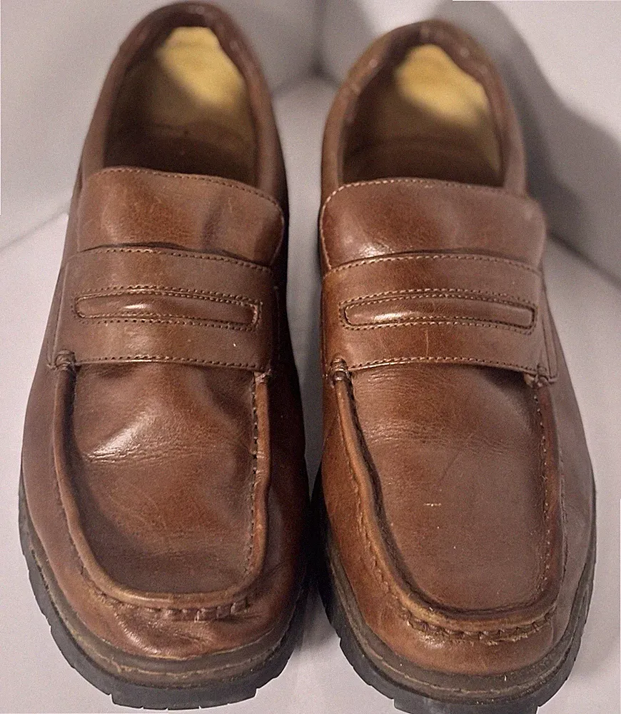 Clarks Cushion Cell Braun Leder Penny Loafer Extraweit UK 8,5 Herrenschuhe
