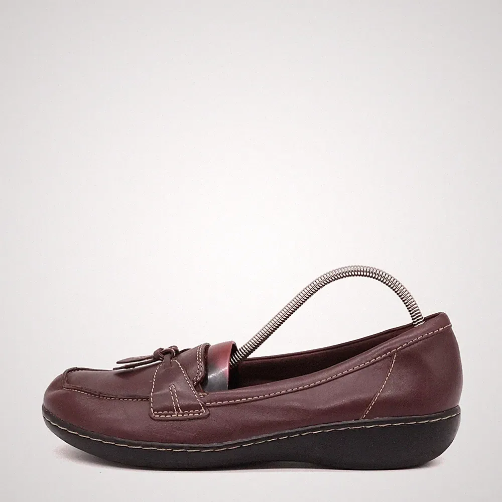 Clarks Damen 26113593 Mokassin Bordeaux Echtleder Unstrukturiert Loafer EU 40