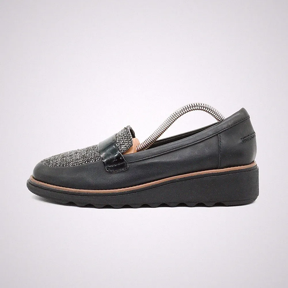 Clarks Damen 261562524050 Loafer Schwarz Grau Leder Komfort Klassisch EU 38