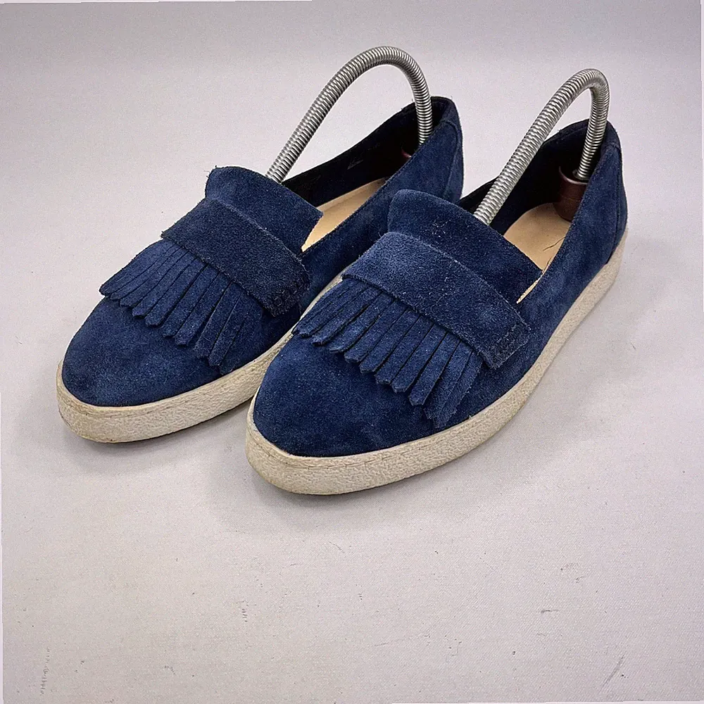 Clarks Damen blau Wildleder Halbschuhe Fransen Slipper UK 7 Freizeit bequem gepolstert