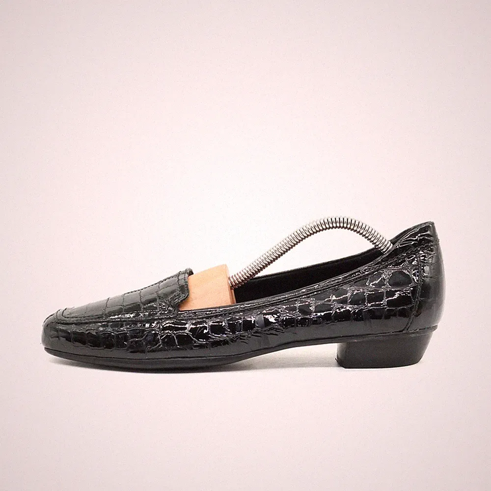 Clarks Damen Everyday Loafer schwarz Leder Low-Top Kroko-Optik klassisch EU 39.5