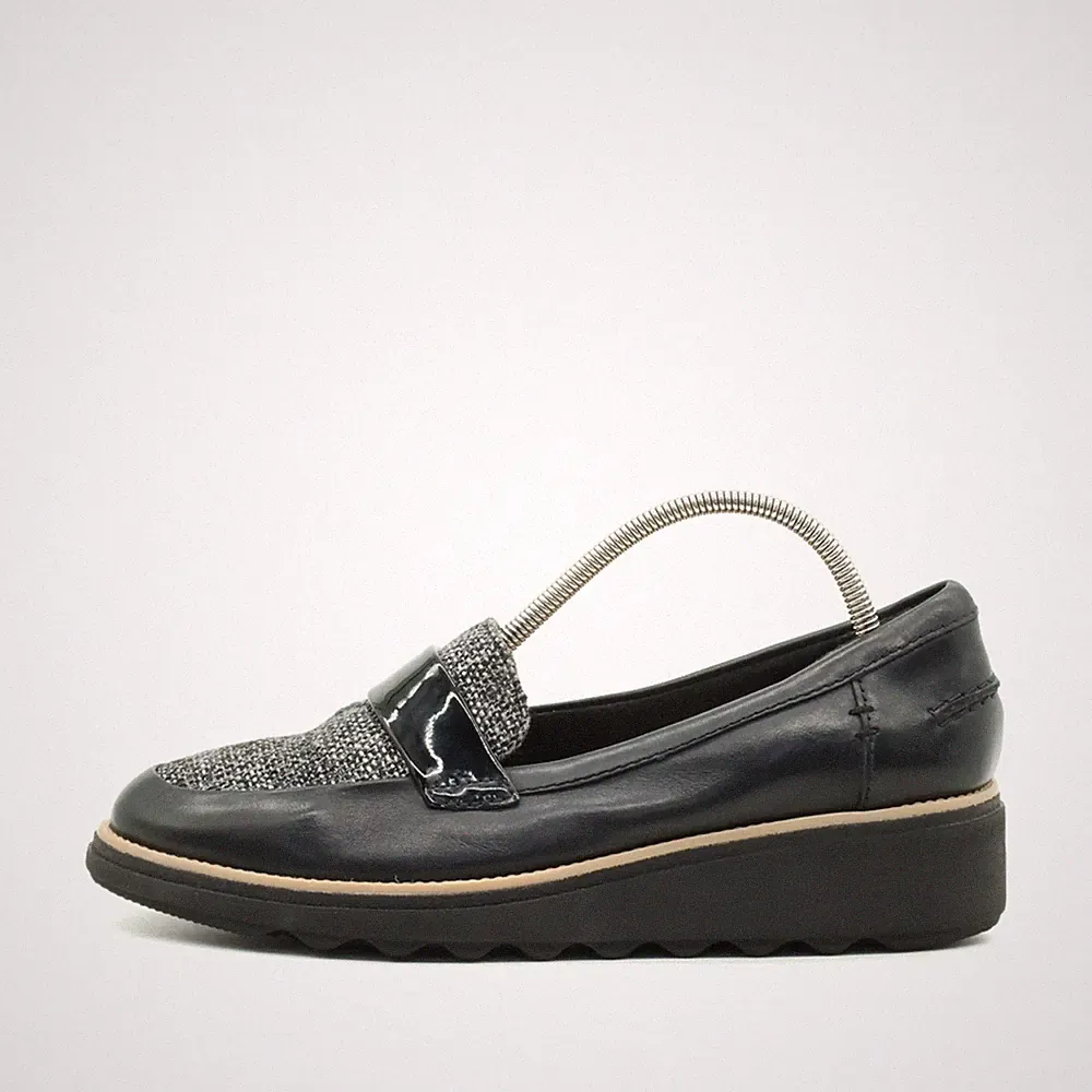 Clarks Damen Loafer EU 37 Schwarz Leder, Textil Niedrigschaft Bequem, Plateau