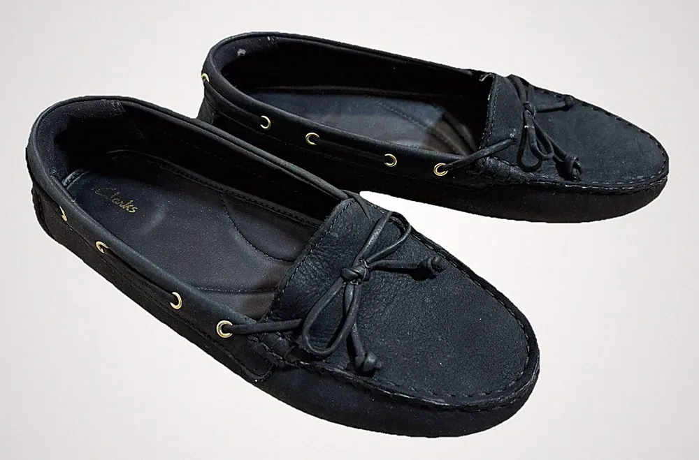 Clarks Damen Schuhe 39 Schwarz Leder Mokassins Loafer Slipper Flach Boat Schuh