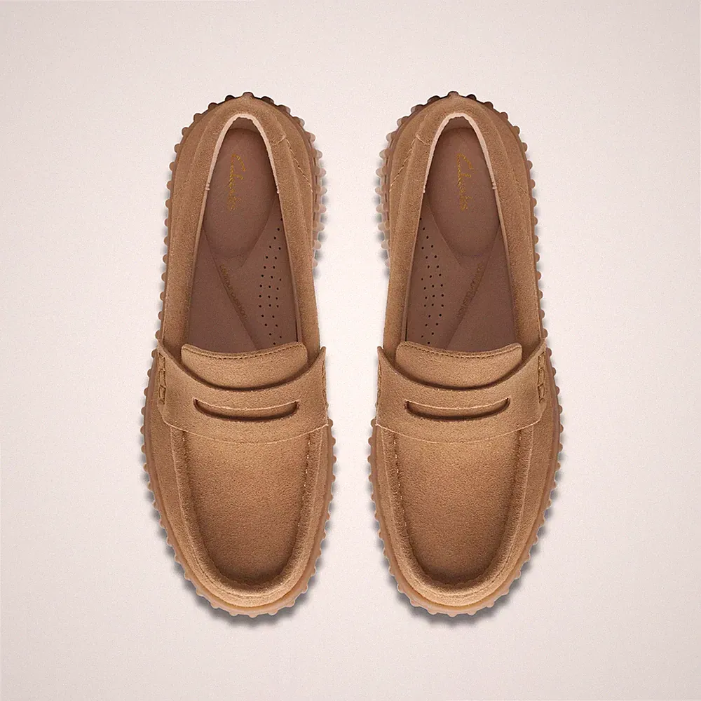 Clarks Damen Torhill Penny hellbraune Wildleder-Loafer Schuhe