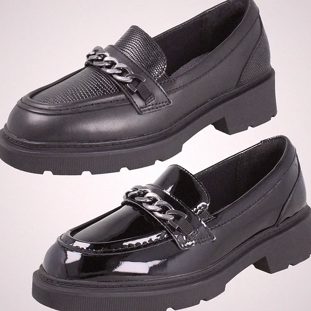 Clarks Girls Eris Edge Chunky Loafer Leder Square Toe Schulschuhe Slip On