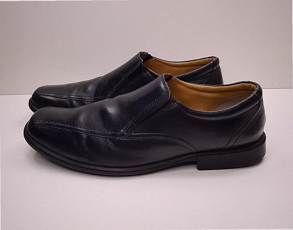 CLARKS GRÖSSE 10,5 UK EUR45 HERREN SCHWARZ LEDER NIEDRIG SLIPPER FORMELL HALBSCHUH SCHUHE