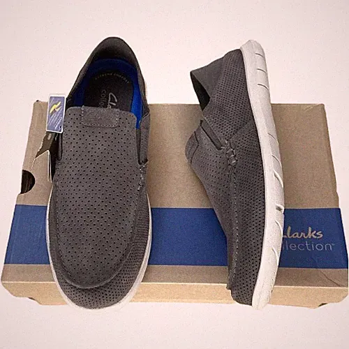 Clarks Halbschuhe Schuhe Herren Flexway Grau Größe UK 7 G EU 41 Wildleder Leder Slipper.