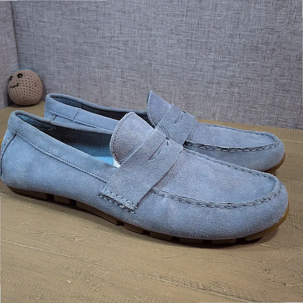 Clarks Herren Blau Wildleder Penny Halbschuhe Fahren Schuhe Mokassins Größe 10 G