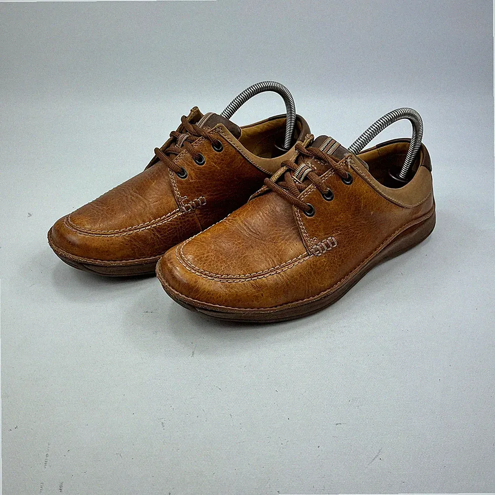 Clarks Herren Braun Leder Freizeitschuhe UK7 Extra Weite Passform Mokassinnaht Vintage