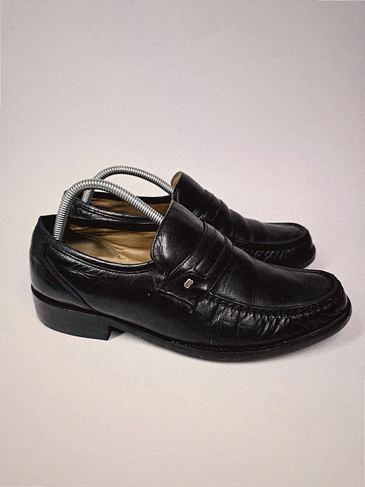 Clarks Herren Leder Penny Halbschuhe Schuhe schwarz Leder Slipper UK Größe 8,5