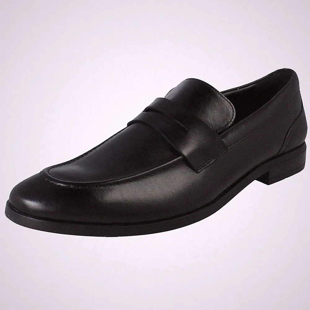Clarks Herren Slip-On Loafer Dress Schuhe Brandon Step Schwarz Leder