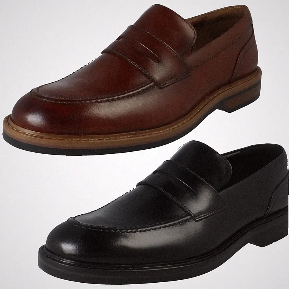 Clarks Herren Smart Loafer Slipper Aldwin Step, Schwarz/Mid Tan, Leder