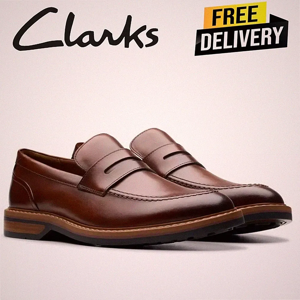 Clarks Herren UK 11 Aldwin Step Loafer Mid Tan Leder Halbschuhe Slipper EU 45