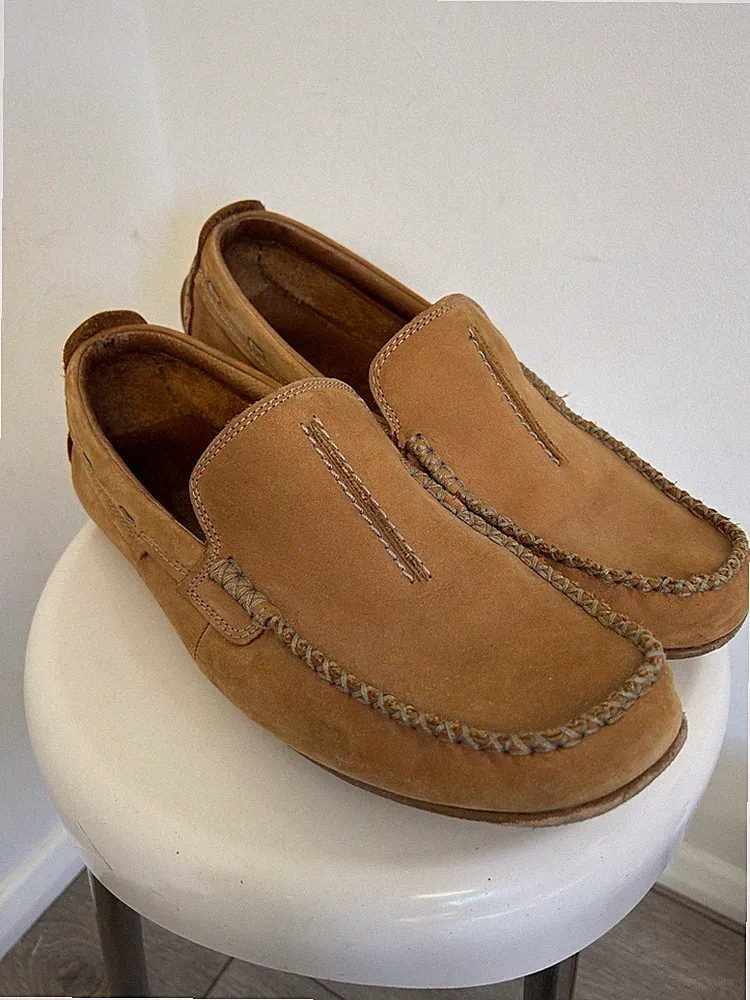 Clarks Herren UK 8,5 G Hellbraun Nubukleder Mokassin Halbschuhe Fahrschuhe