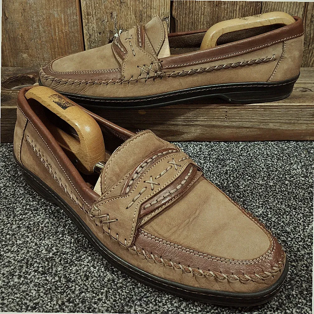 Clarks Herren Vintage Wildleder Leder Halbschuhe Echt Mokassin Hellbraun Italien UK 11