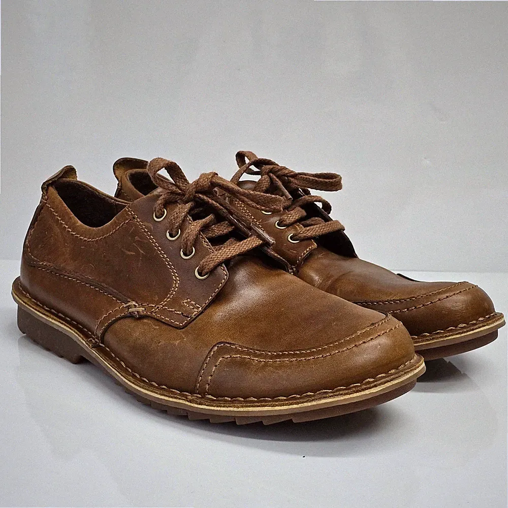 Clarks Leather Oxford Shoes Mens 11.5 Brown Lace Up Moc Toe Rugged Dark Academia