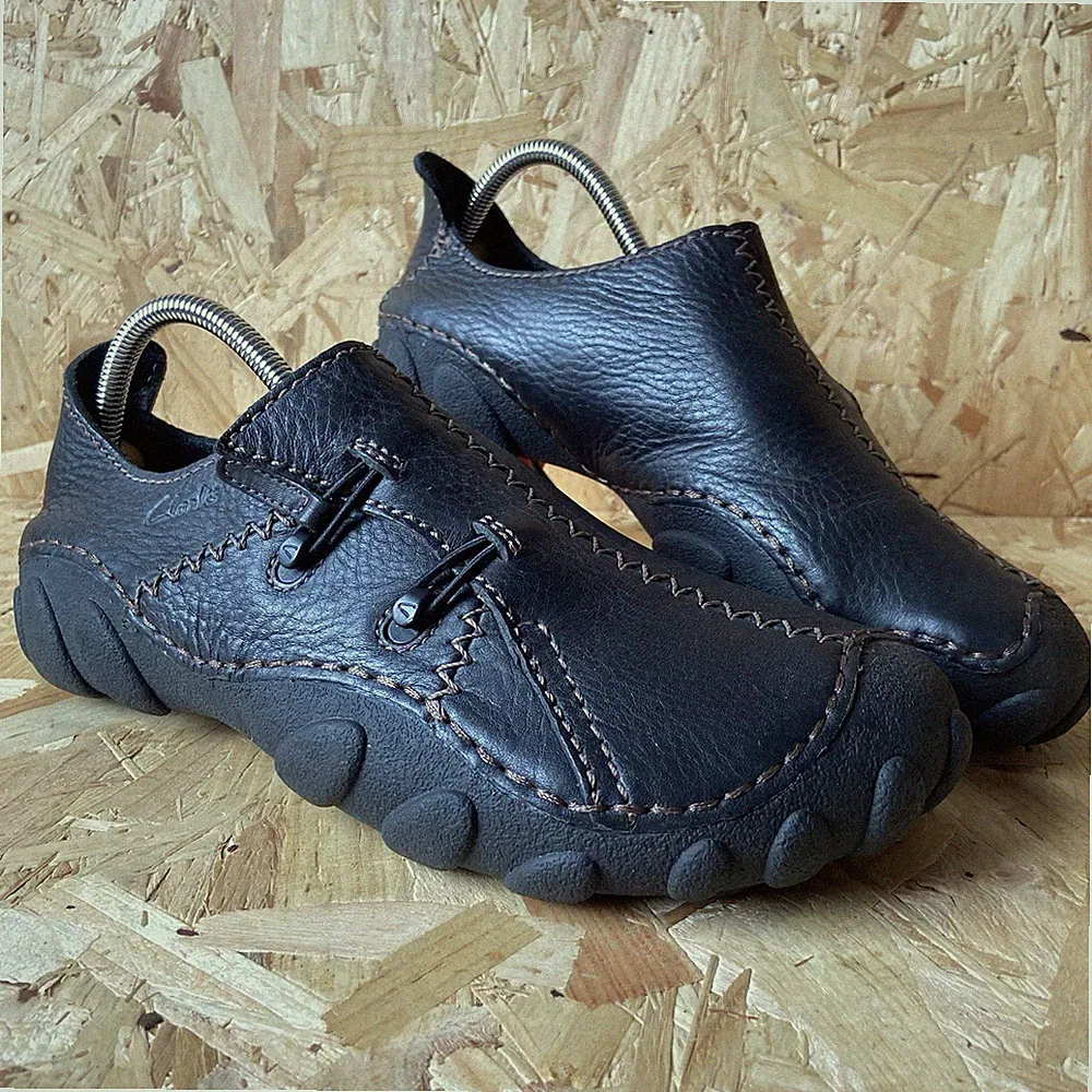 Clarks Momo Spirit 2 schwarze Leder Halbschuhe Slipper Schuhe - Herren UK 8 G