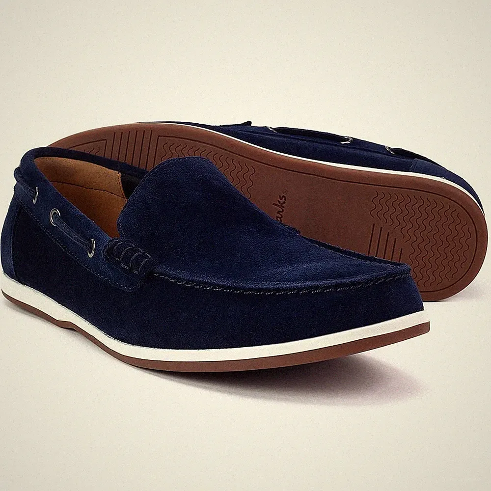 Clarks Morven Sun Herren Halbschuhe Clarks Wildleder Slipper Halbschuh Freizeitschuhe - Navy