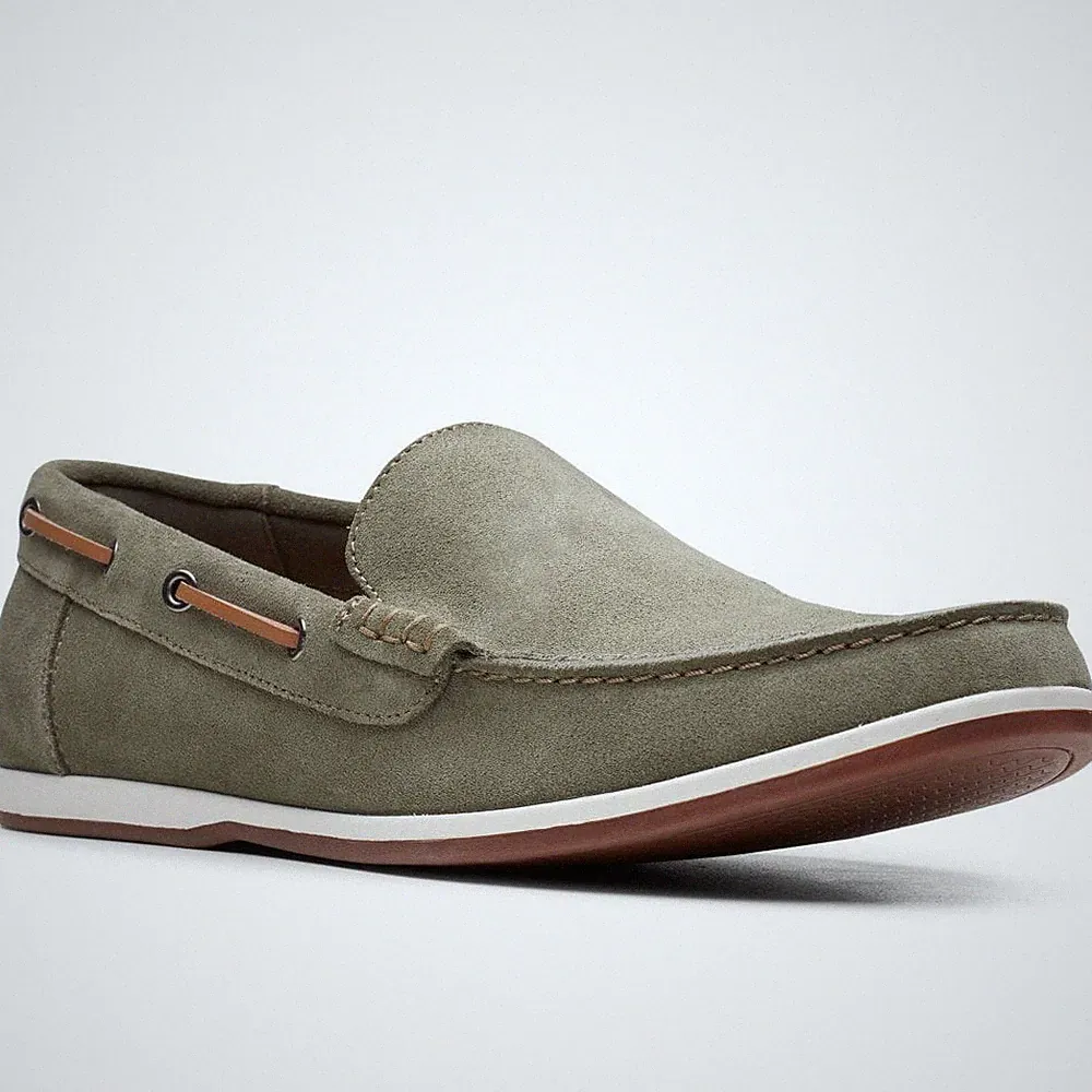 Clarks Morven Sun Herren Halbschuhe Clarks Wildleder Slipper Loafer Freizeitschuhe - Oliv