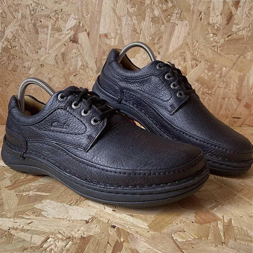Clarks Nature Three Active Air schwarze Leder Derby Schuhe - Herren UK 7 H weite Passform