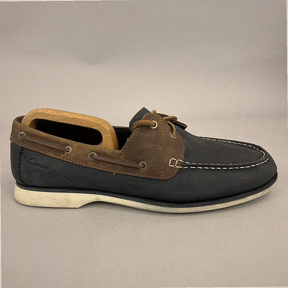Clarks Navy Braun Leder Deck Boot Mokassin Halbschuhe Urlaub Freizeit Schuhe UK10