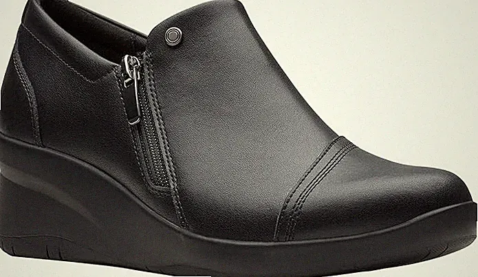 Clarks Neu mit Karton Damen Keilabsatz Schuh SUTTYN ZIP Schwarz Leder UK 6 / EU 39,5