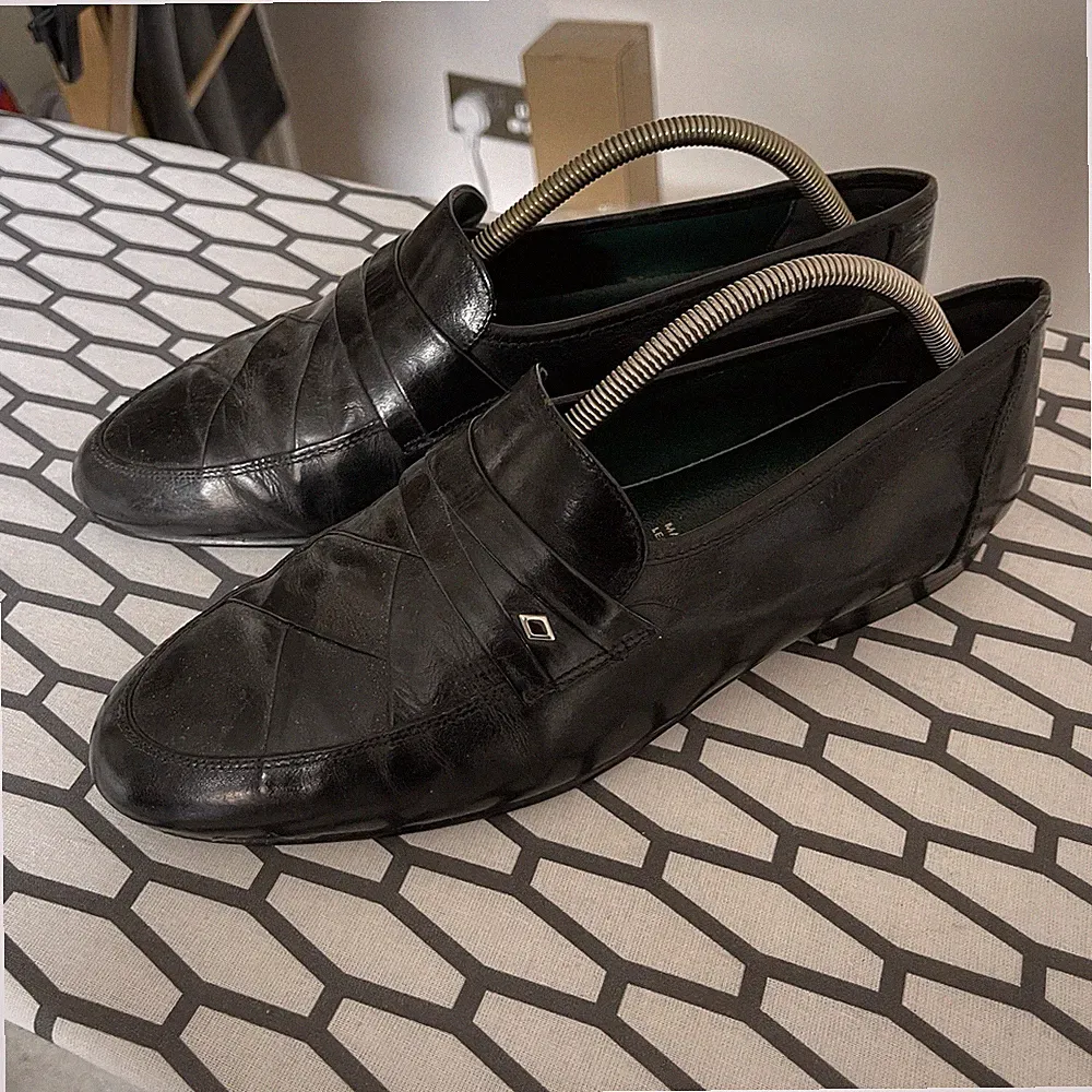 Clarks Penny Halbschuhe Herren UK 10,5 F Schwarz Vintage Made in Italy Leder