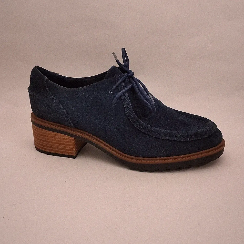 Clarks Schuhe Damen 5,5 marineblau Wildleder Leder Mokassin Halbschuhe Schnürschuhe klobig