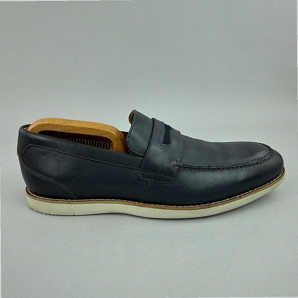 Clarks Schuhe Größe EU42 UK8 Navy Leder Slipper Raharto Way Penny Loafer Schuhe
