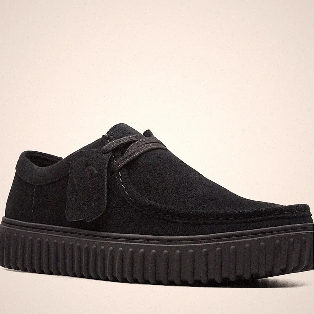 Clarks Torhill Lo Herren Schwarze Wildleder Keilabsatz Loafer Freizeit 26172019
