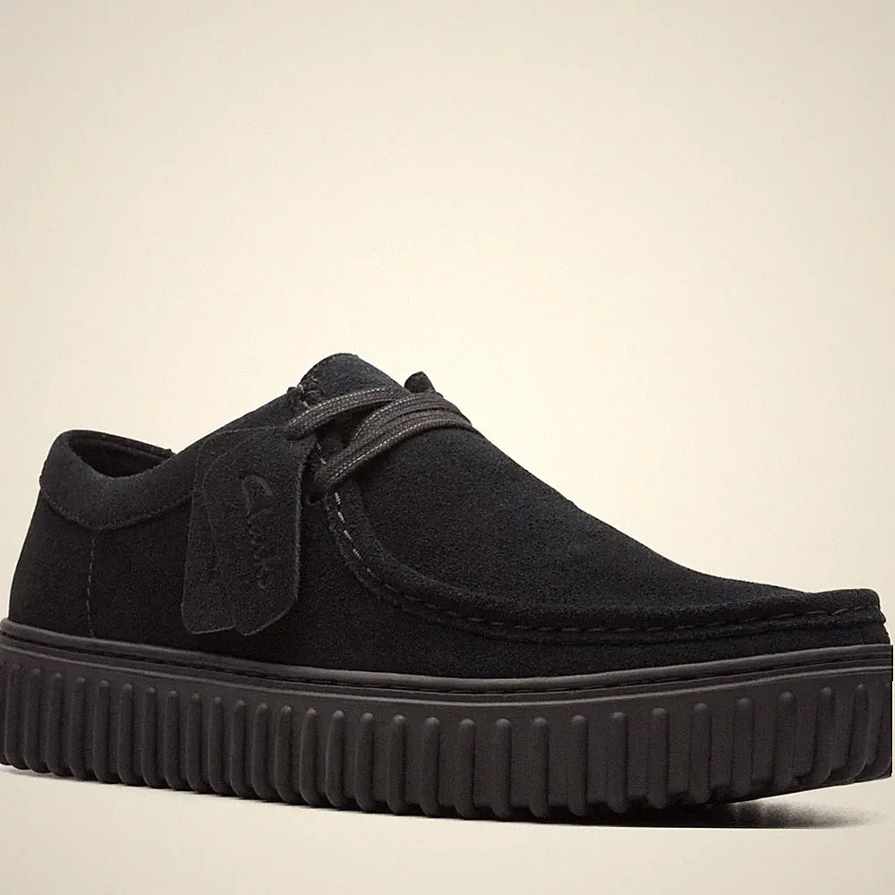 Clarks Torhill Lo Herren Schwarze Wildleder Keilabsatz Loafer Freizeit 26172019
