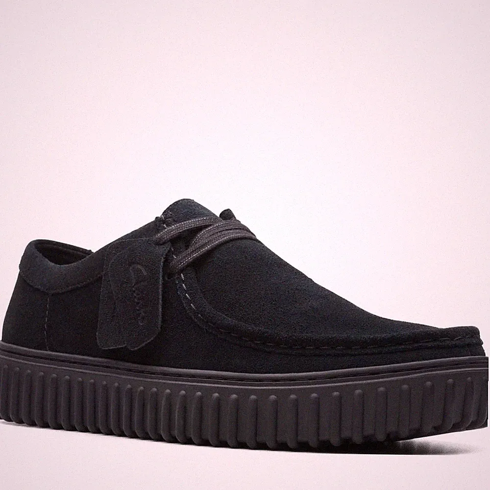 Clarks Torhill Lo Herren Schwarze Wildleder Keilabsatz Loafer Freizeit 26172019