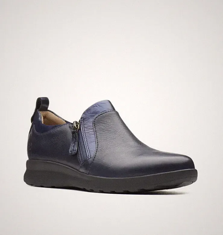 Clarks Un Adorn Zip Navi Combi Leder Damenschuhe Größe UK 3,5 D EU 36