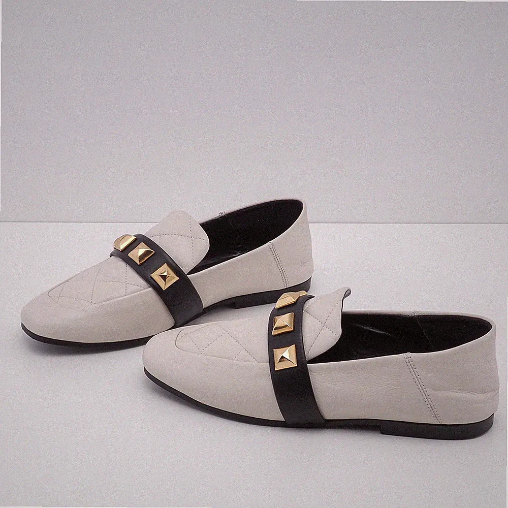 Claudie Pierlot Ivory Studded Leather Loafers Size 36 EU 3.5 UK 6 US CFACH00142