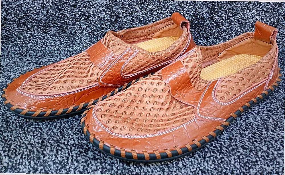 Clohoo hellbraune Leder braun Mesh Slipper Halbschuhe Freizeit Wanderschuhe UK 8,5 EU 42