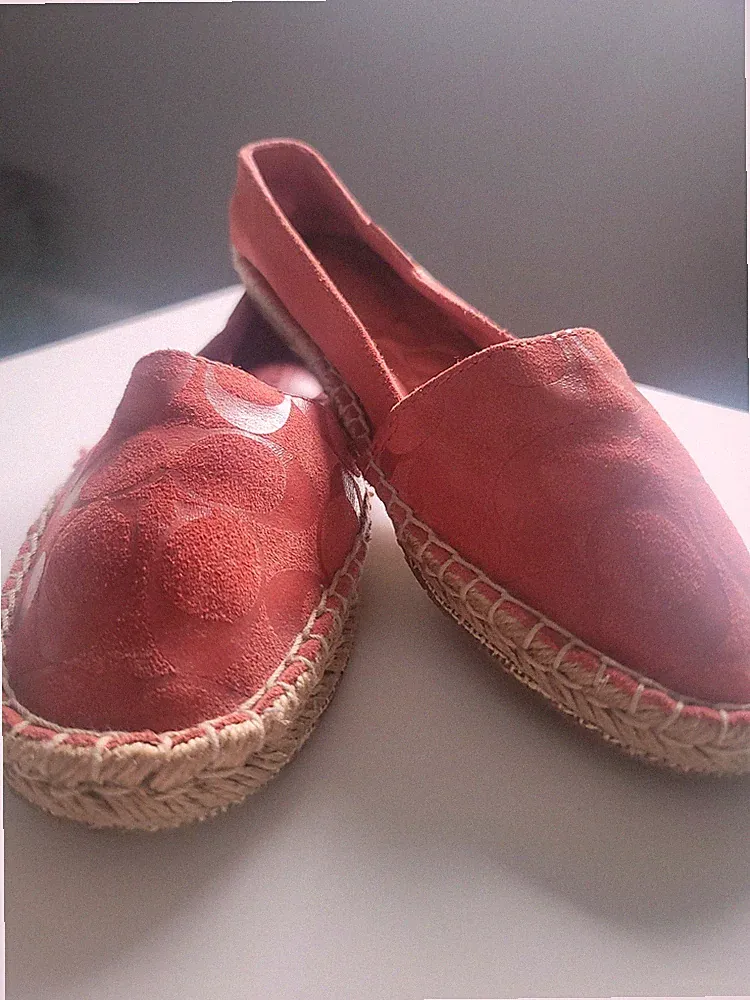 Coach "june" espadrilles loafers cc-logo coral suede slip on flat shoes 6 m EUC