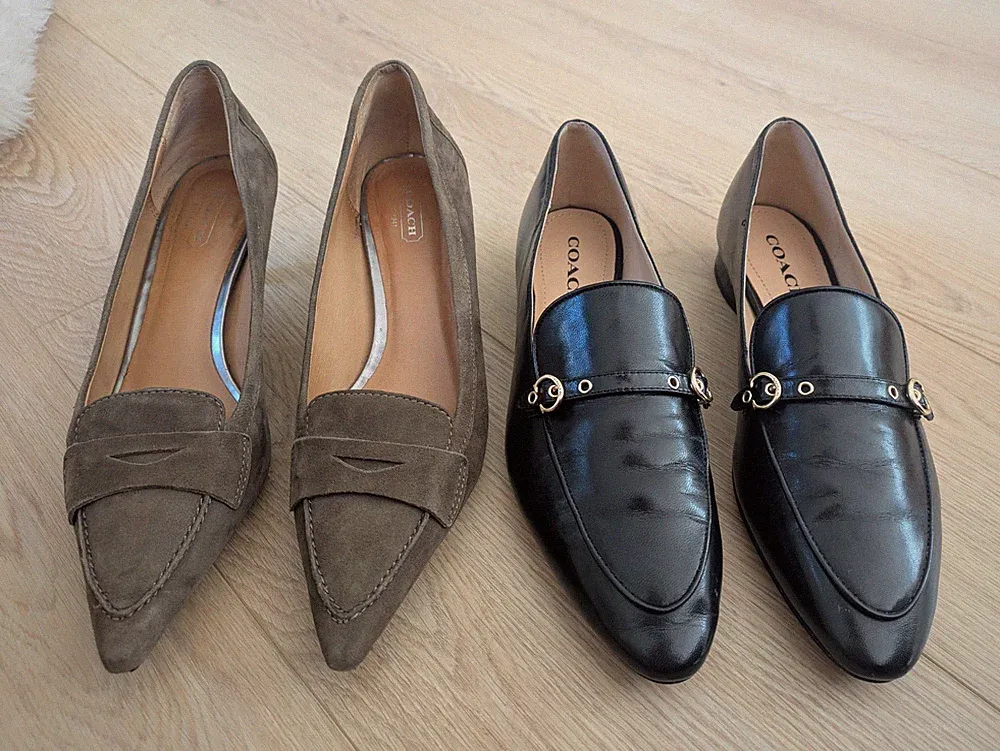 Coach Shoes 9 B Lot - Isabel Loafer Black Leather And Taupe Suede Kitten Heels