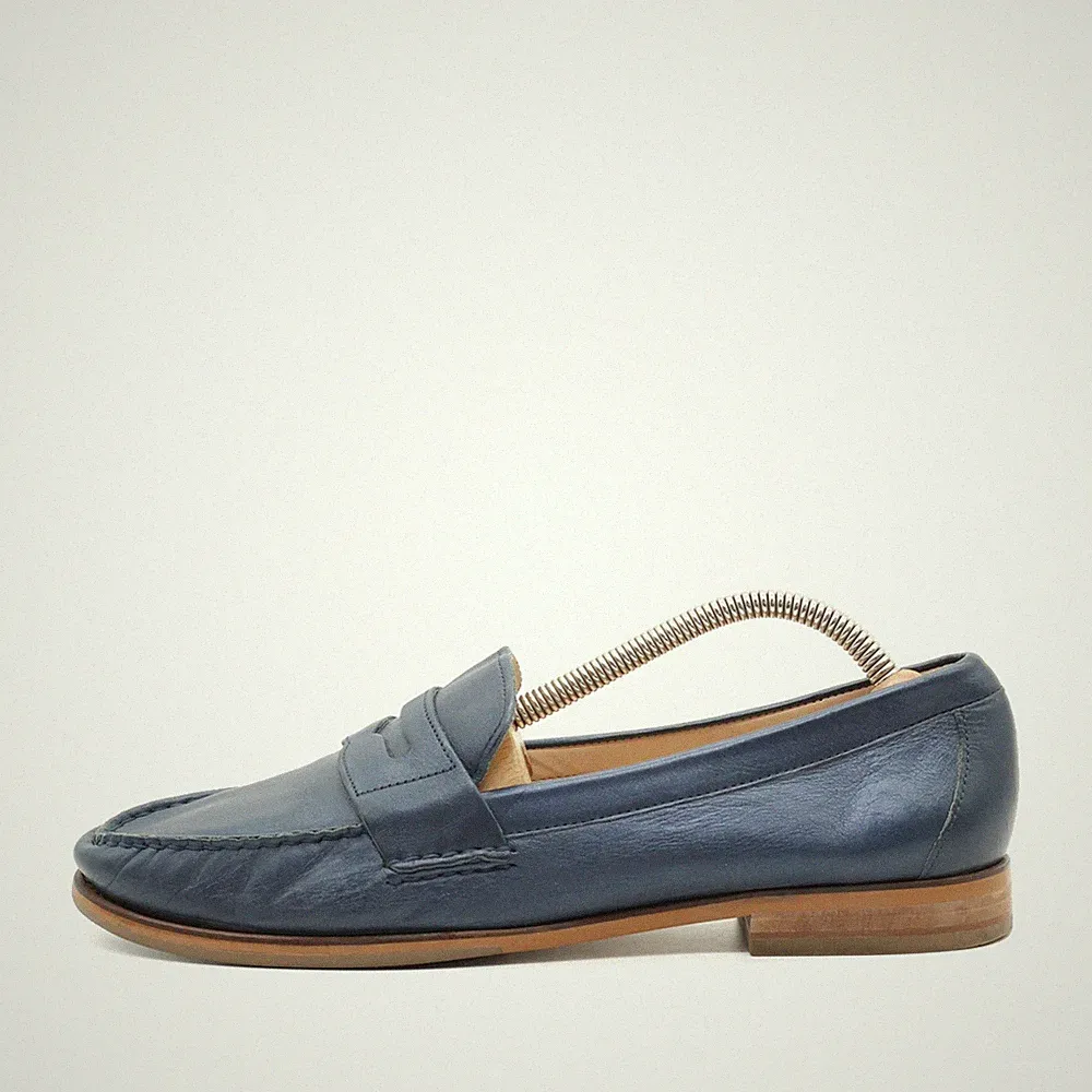 Cole Haan Damen Slipper EU 39,5 Penny Loafer Blau Leder Low-Top Bequem
