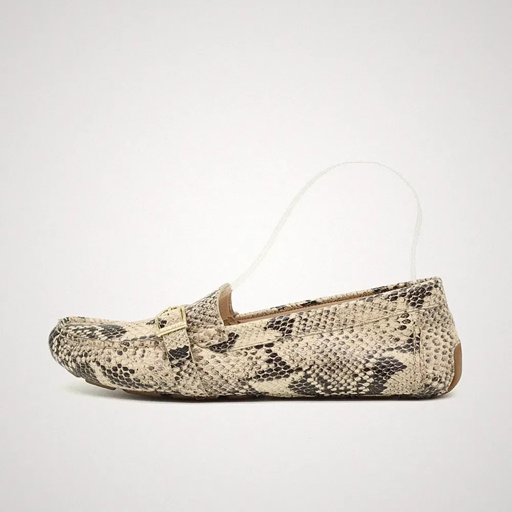 Cole Haan Damen W22792 Mokassins beige schwarz geprägtes Niedrig Loafer EU 37,5