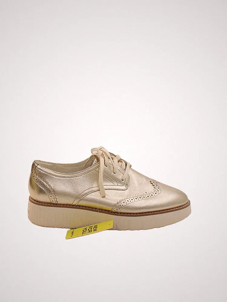 Cole Haan flache Damenschuhe UK 7,5 goldfarben 100 % Leder Halbschuh