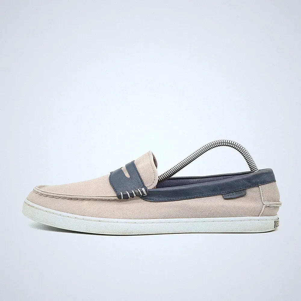 Cole Haan Herren Grand.OS Halbschuhe Beige Blau Canvas Bequem Loafer EU 43,5