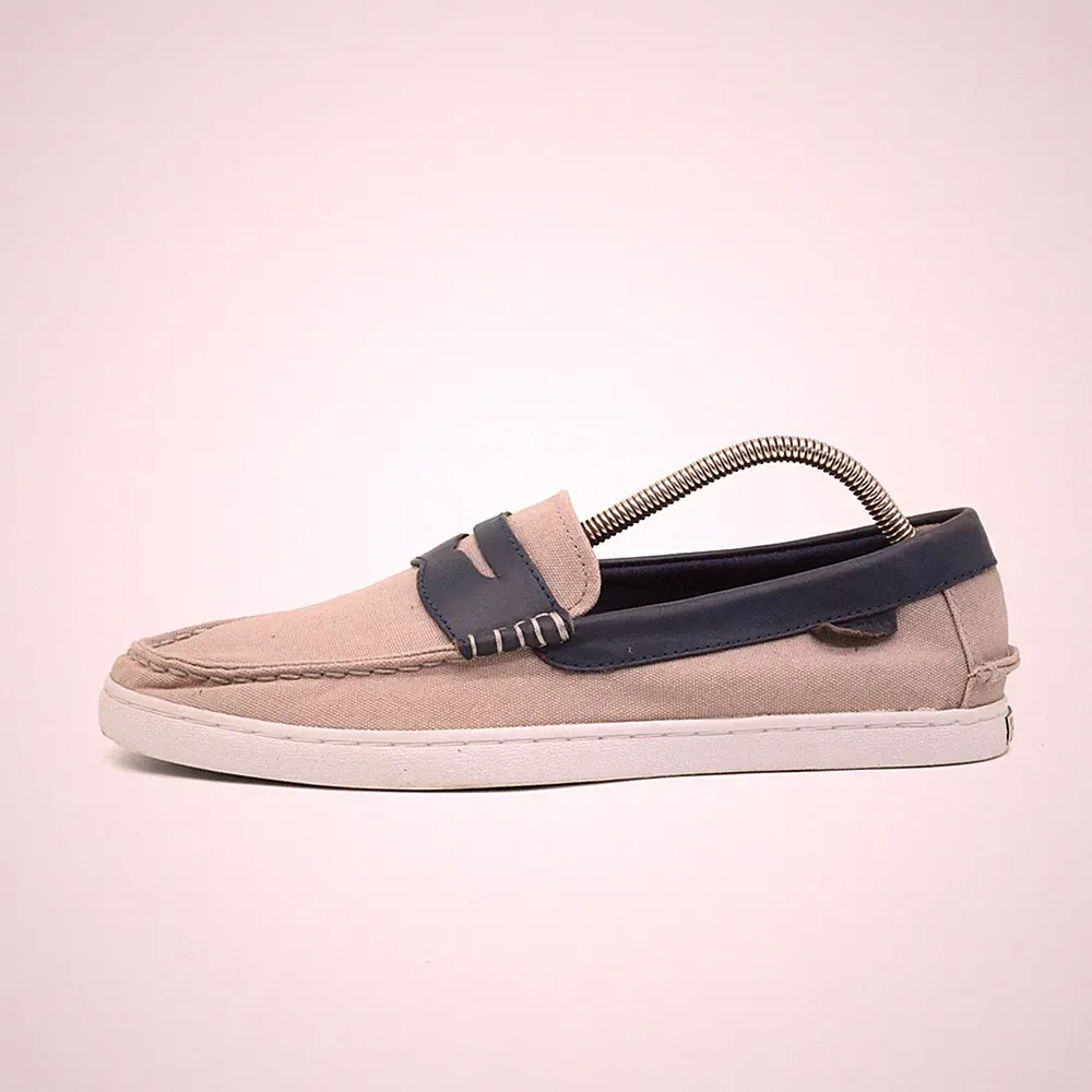 Cole Haan Herren Grand Slipper Beige/Blau Canvas/Leder Atmungsaktiv Loafer EU 42