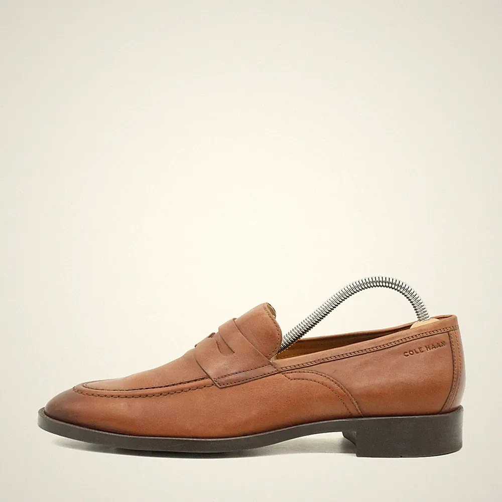 Cole Haan Herren Penny Loafer Businessschuhe Braun Leder Weiches Fußbett EU 41.5