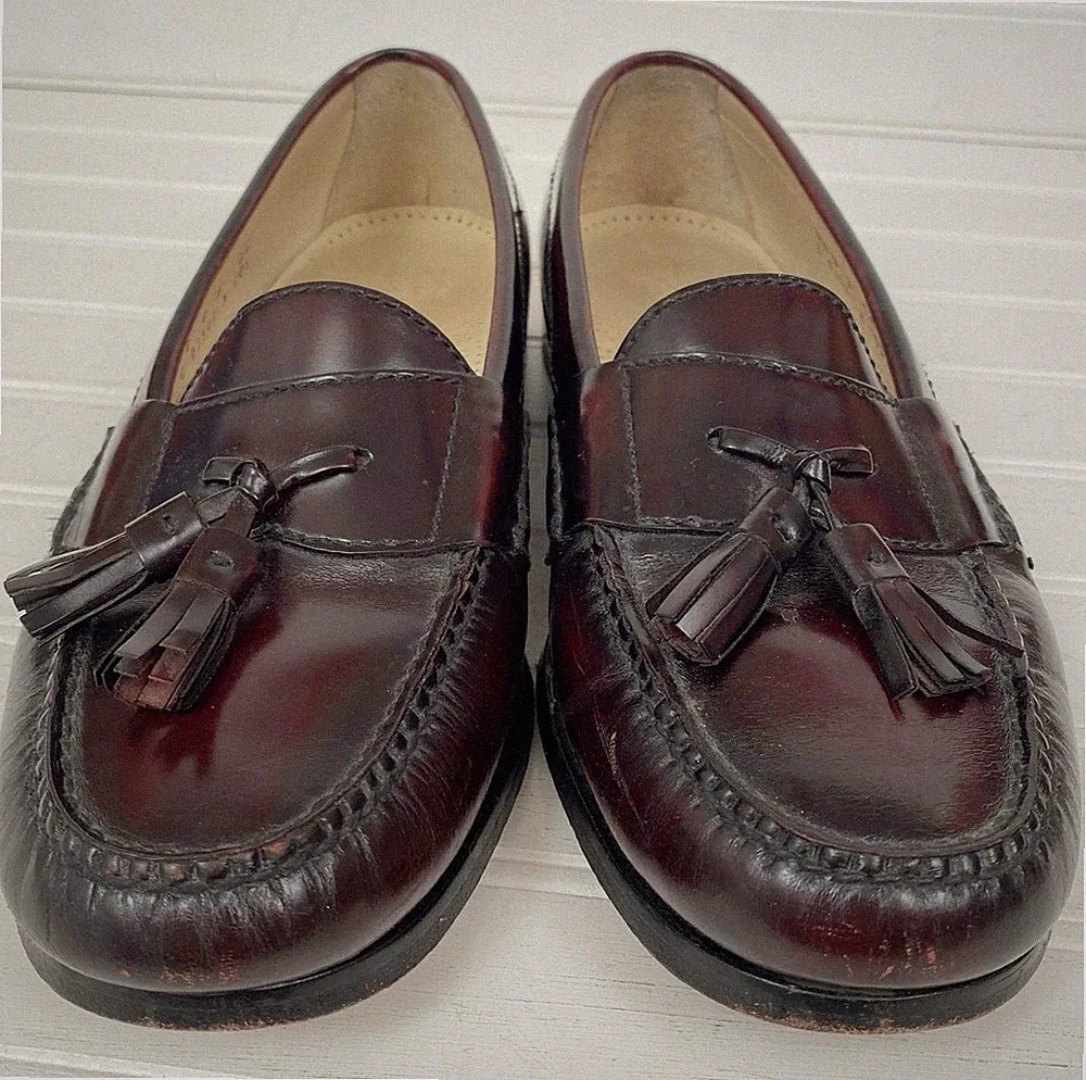 Cole Haan Mens Pinch Tassel Burgundy Dress Loafers Split Size 8 Right 8.5 Left