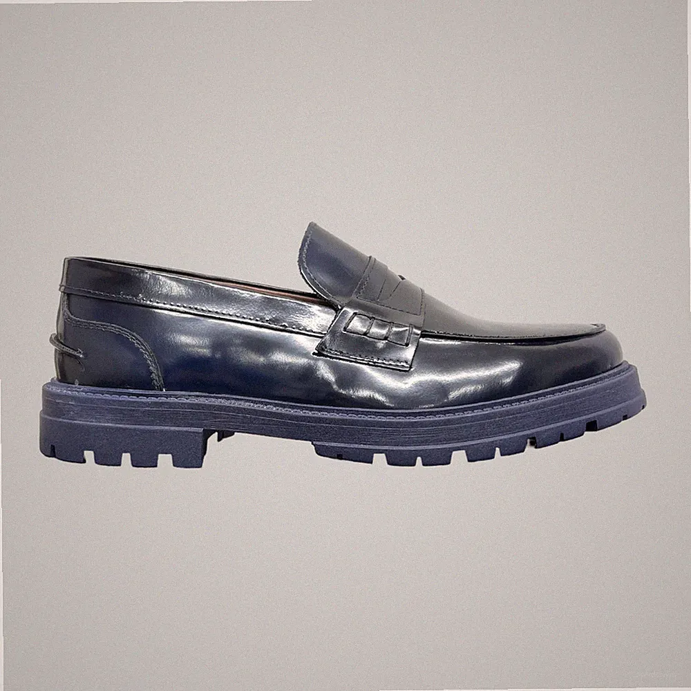 College Halbschuhe klassische Herrenschuhe glänzend erhöhter Boden blau Made in Italy