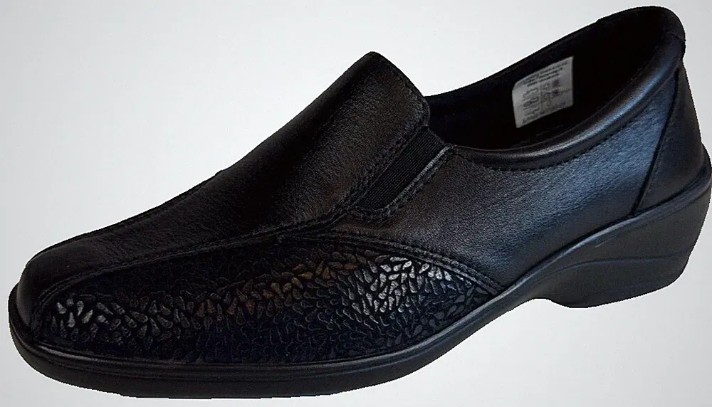 Comfortabel Damen Slip-On Slipper Loafer Leder Schwarz Weite H Gr. 36 Halbschuhe