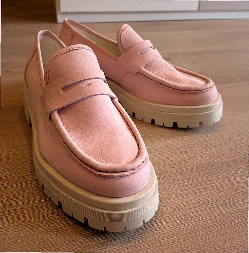 COX Damen Slipper Loafer Leder Rosa EU 40 Profilsohle Schlupf Ziernähte