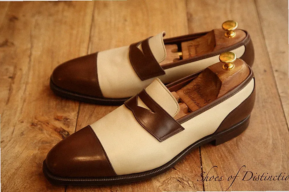 Crockett & Jones Beige Braun Leder Schuhe Halbschuhe Herren UK 7 US 7,5 Handg...
